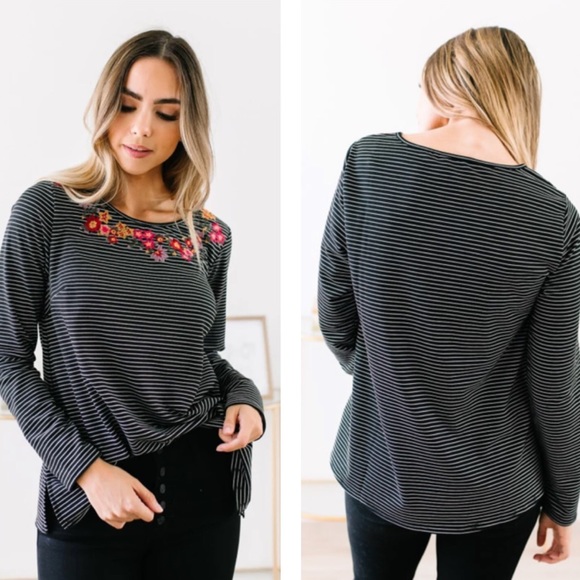 Savanna Jane Tops - Savanna Jane | Embroidered Striped Long Sleeve Tee